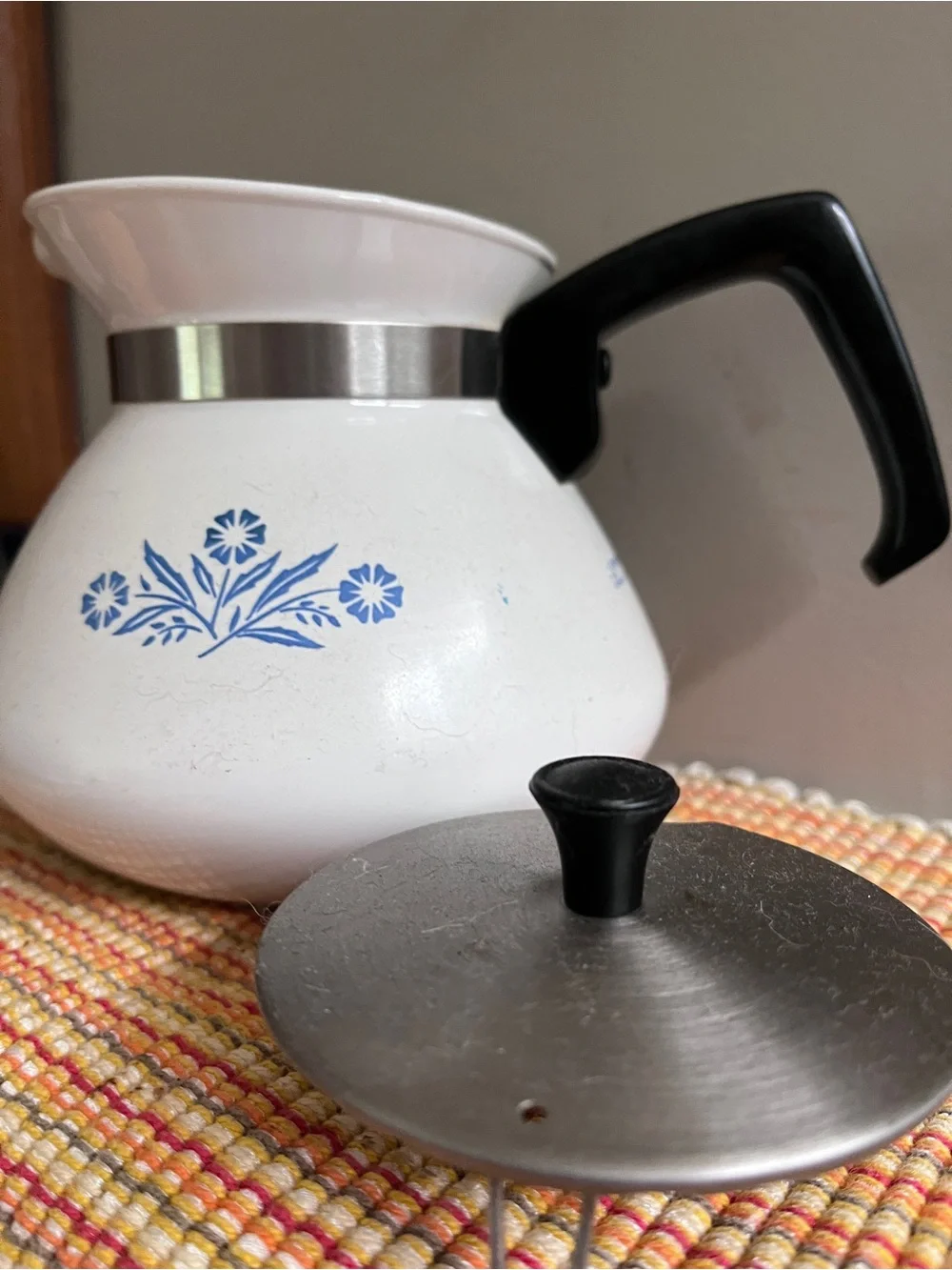 Vintage Collectible Corningware White Coffee Carafe with Blue Cornflower Motif